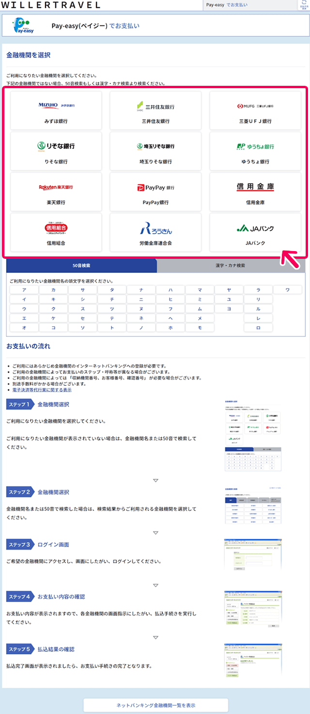 ②下記のネット銀行が使用可能です