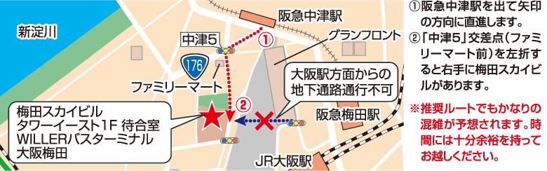 阪急中津駅からの徒歩ルート