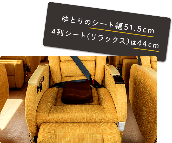 ゆとりのシート幅51.5cm 4列シート(リラックス)は44cm