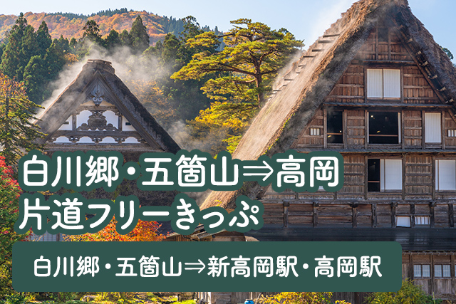 白川郷・五箇山⇒高岡 片道フリーきっぷ　白川郷・五箇山⇒新高岡駅・高岡駅