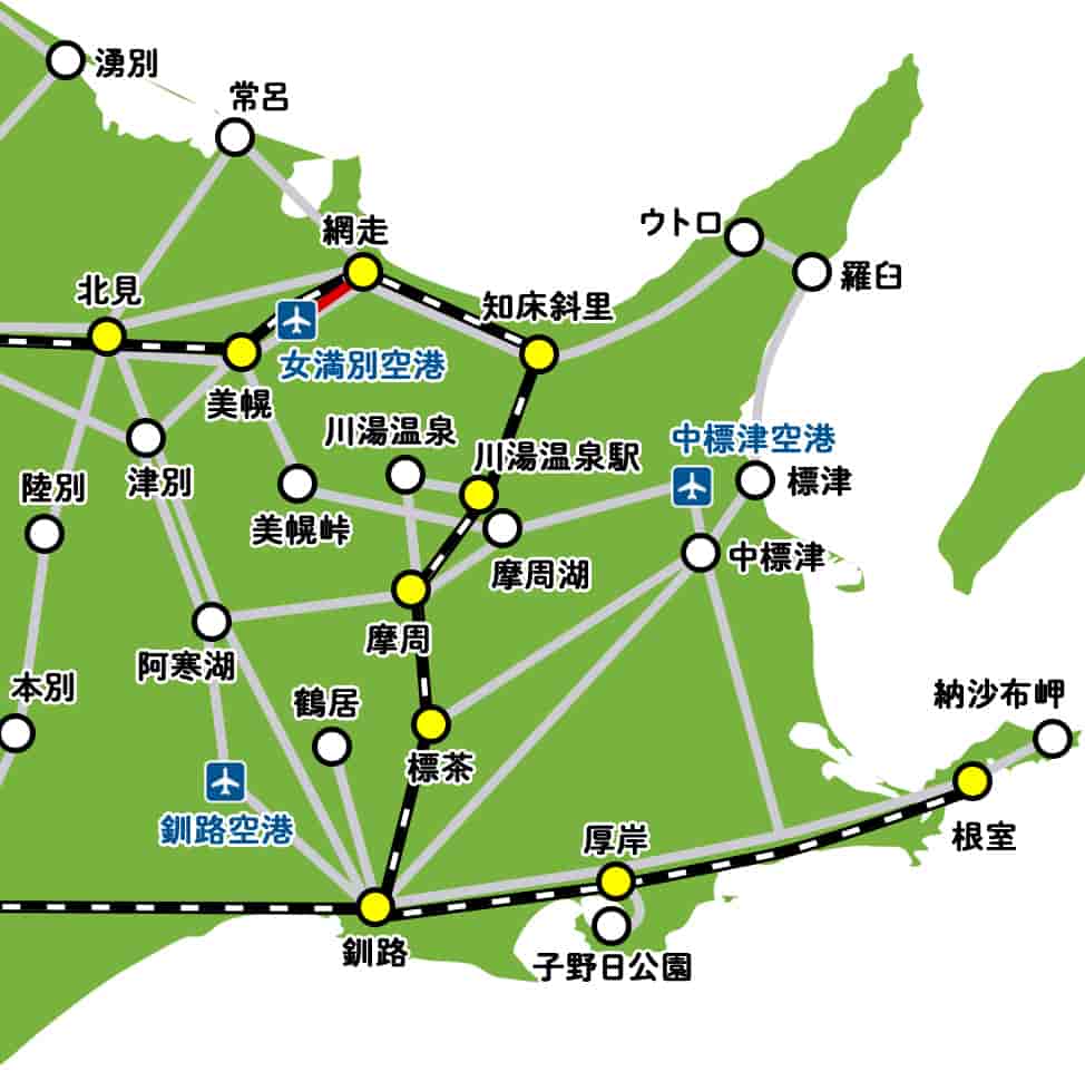 網走行きのバス路線マップ