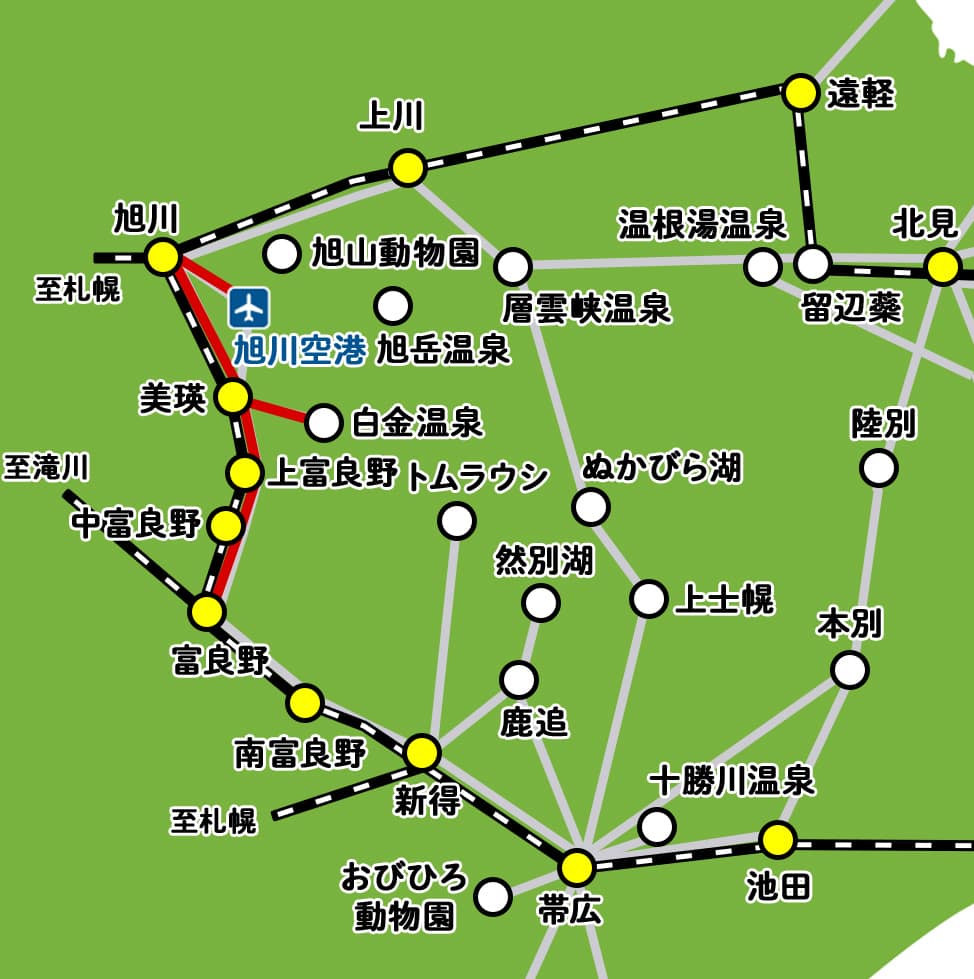 富良野行きのバス路線マップ