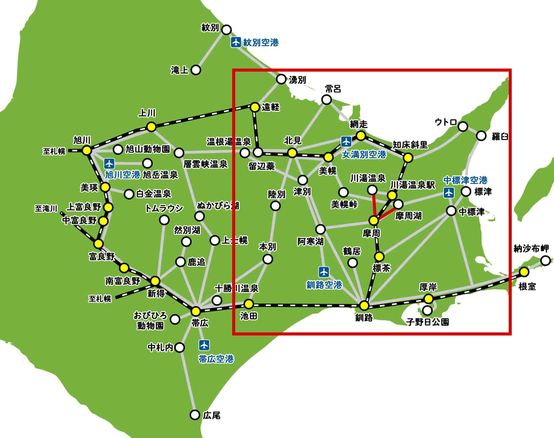摩周行きのバス路線マップ