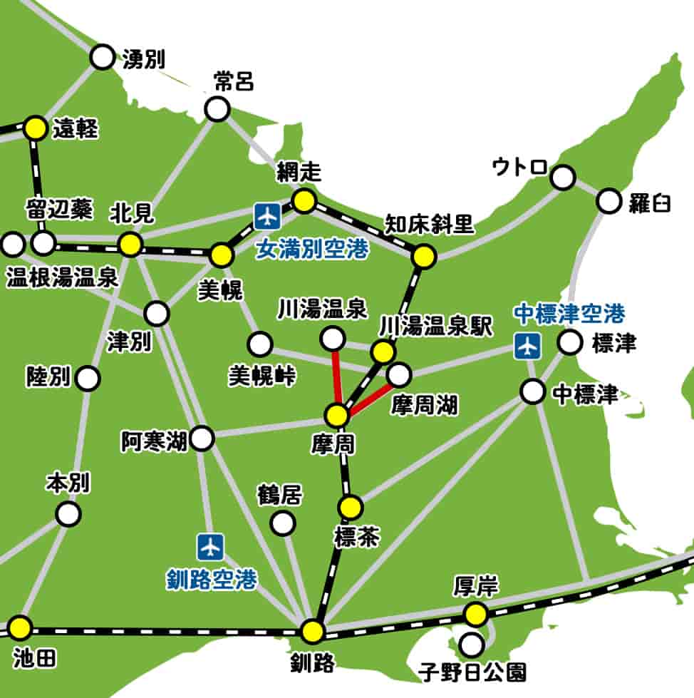 摩周行きのバス路線マップ