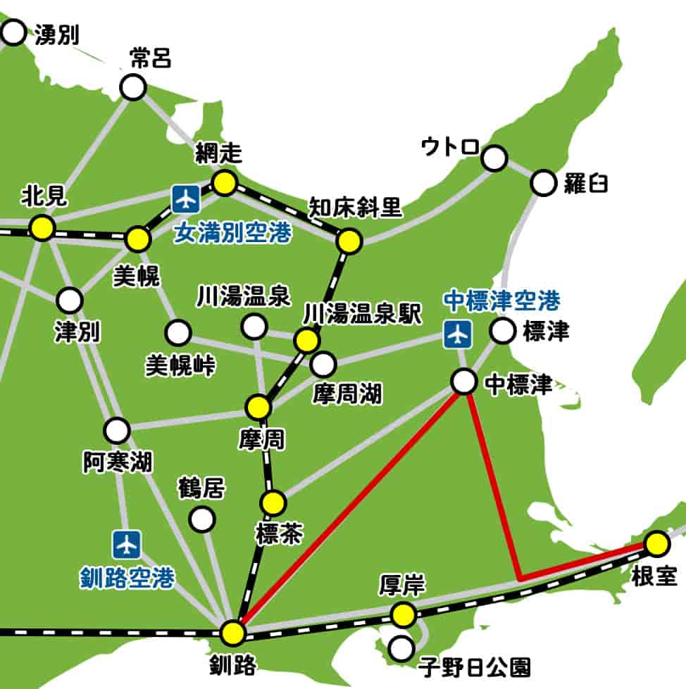 中標津行きのバス路線マップ