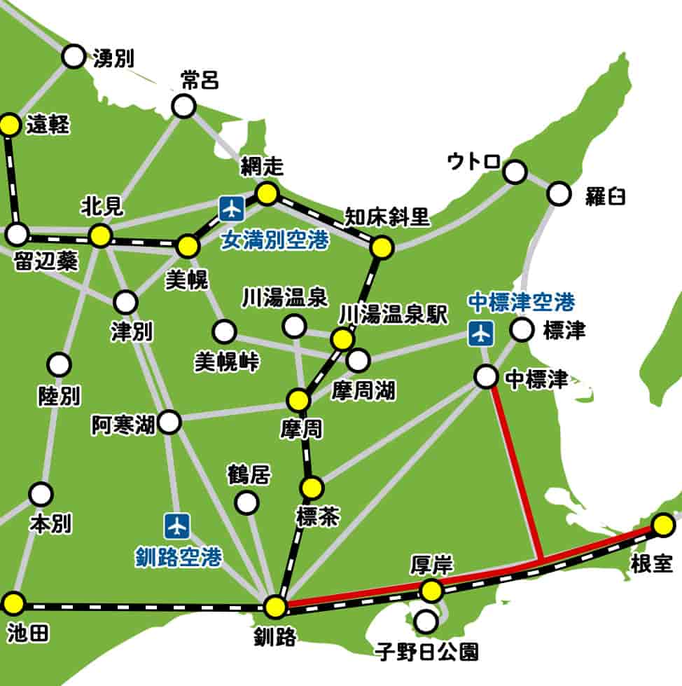 根室行きのバス路線マップ
