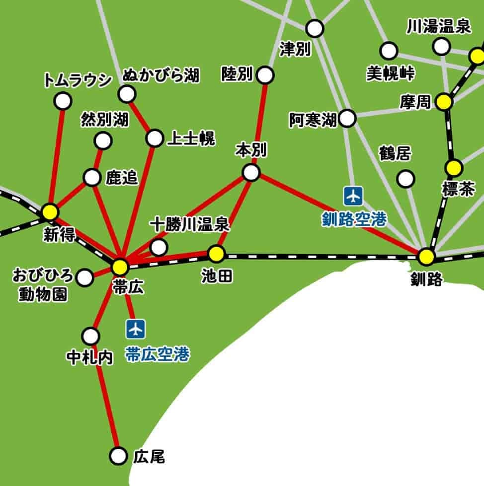 帯広行きのバス路線マップ