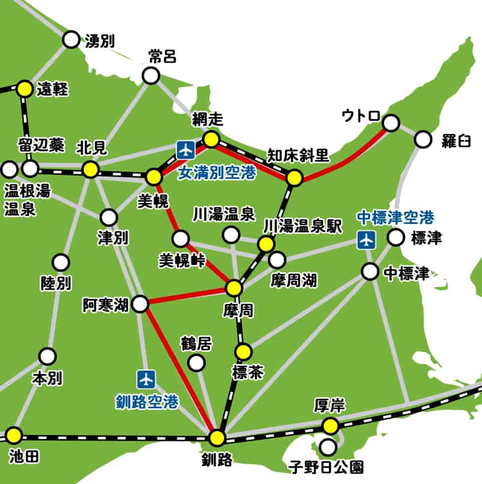 知床行きのバス路線マップ