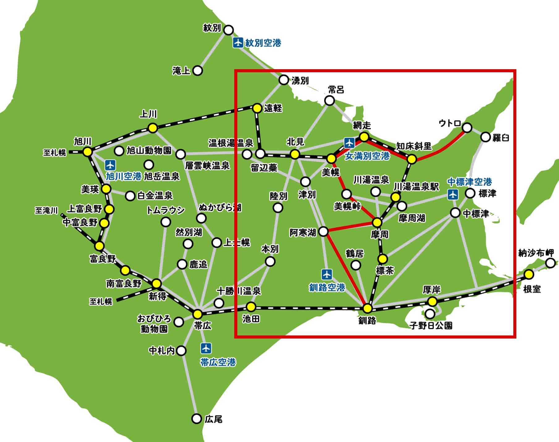 知床行きのバス路線マップ