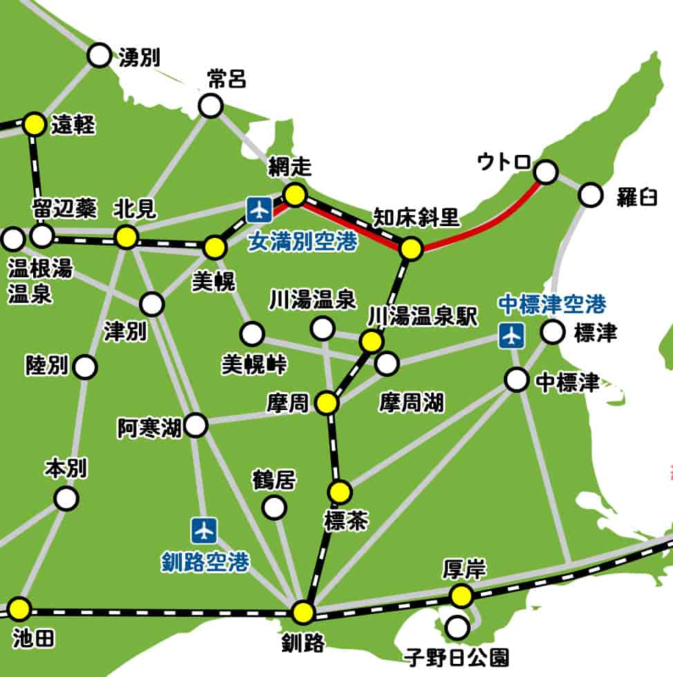 ウトロ行きのバス路線マップ