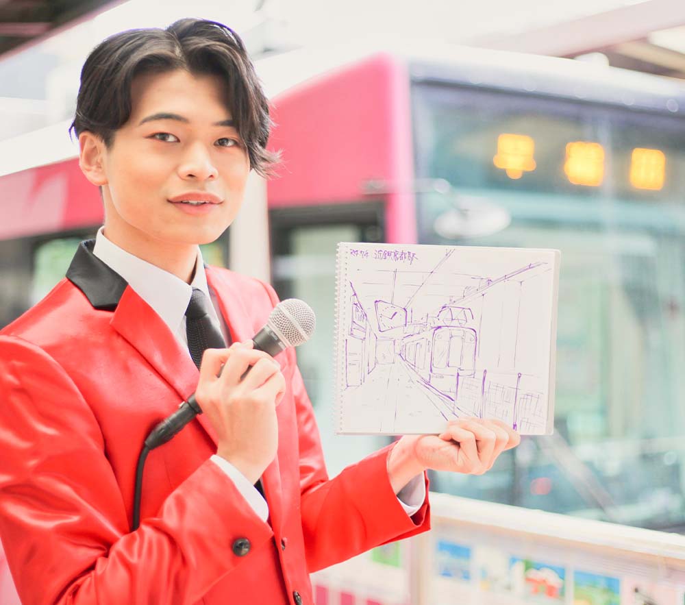 イベント当日、二見さんは走る都電荒川線車両内でデッサンを披露する予定／撮影：横田敏行