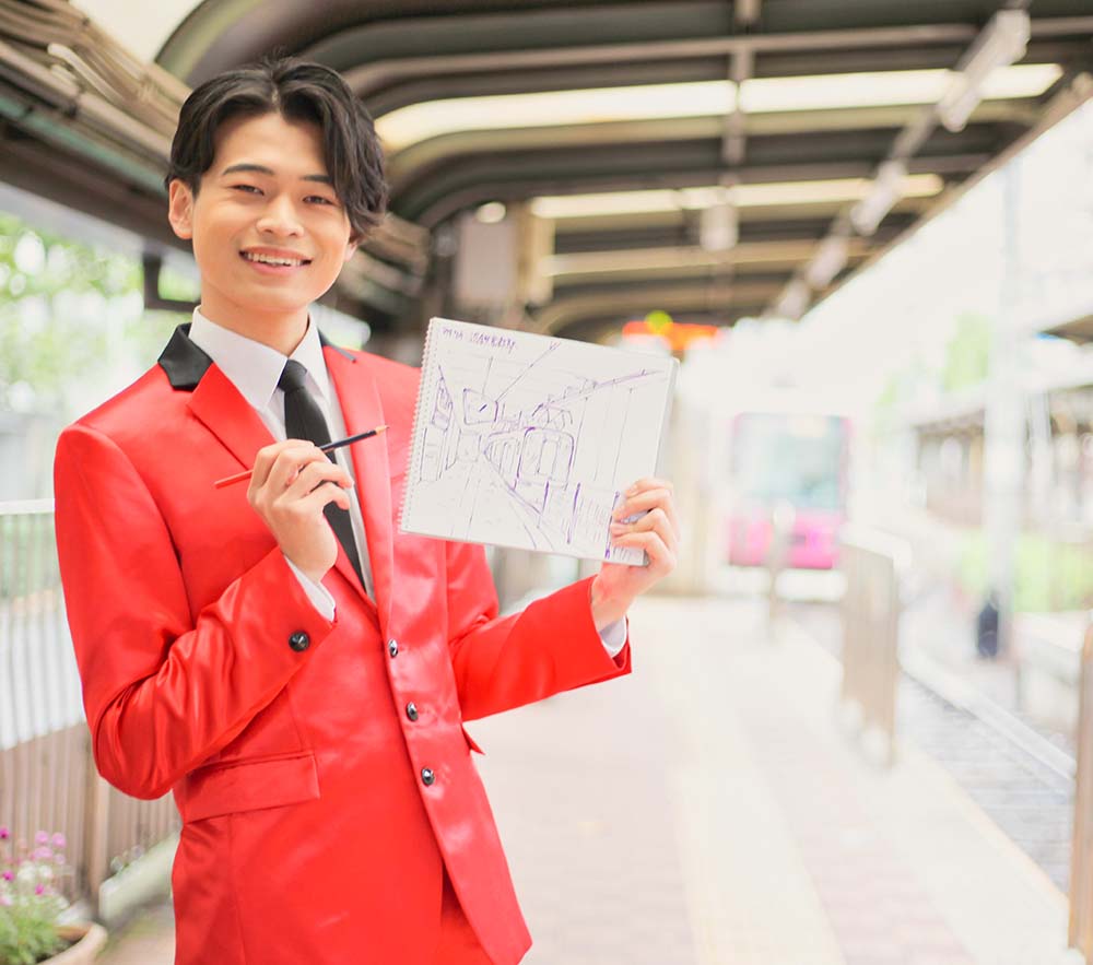 イベント当日、二見さんは走る都電荒川線車両内でデッサンを披露する予定／撮影：横田敏行